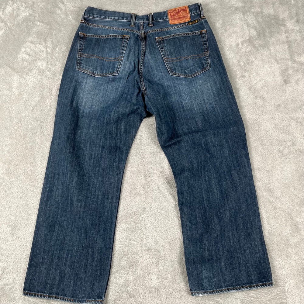 Lucky Brand Jeans Mens 36x27 181 Relaxed Straight Leg Short Inseam Dark Wash - Picture 2 of 12
